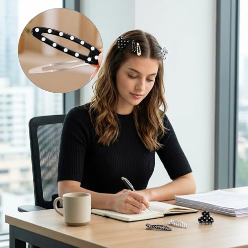 24-Piece Polka Dot Snap Hair Clips Set Black and White Barrette Assortment
