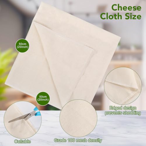 Reusable Cheesecloth - 10 Pack, 20x20 Inch Unbleached Cotton Strainer for Nut Milk, Yogurt & Broth