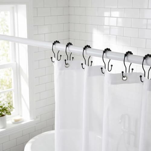 Durable Black Shower Curtain Hooks - 12 Rustproof Rings with Smooth Glide Design