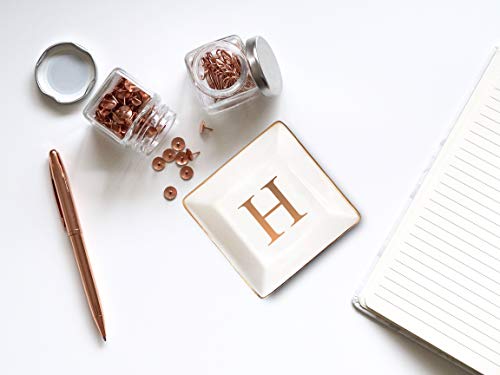 ANOTION Ceramic Jewelry Tray Ring Dish with Gold Initial Personalized Gift