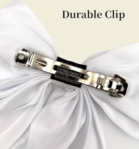 MDSTYLE Large Silky Satin Hair Bow Clip - White Oversized Ribbon