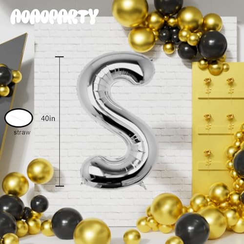 AOAOParty 40 Inch Silver Letter Balloon S Big Foil Mylar Party Decor