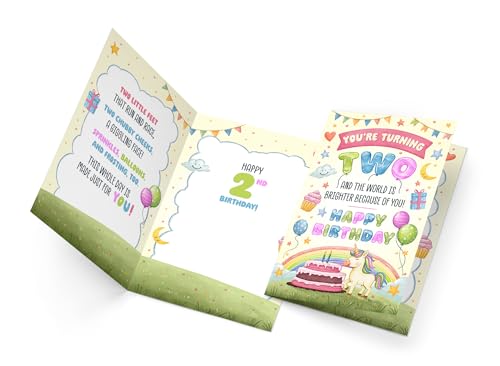 2nd Birthday Greeting Card - Made in USA, Eco-Friendly Thick Card Stock, Premium Envelope, 5x7.75in