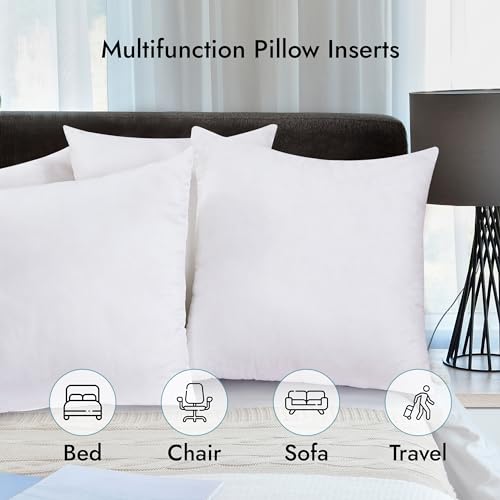 12x12 White Pillow Insert Pack of 1 - Down Alternative Square Cushion for Bed & Couch
