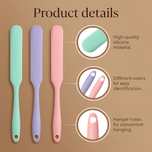 Ezymivs 3 Pack Silicone Jar Spatula Set - Long Handle Mini Scraper