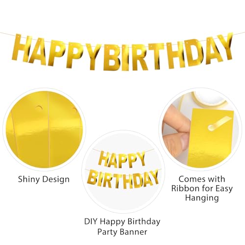 Personalized Happy Birthday Banner Garland - Shiny Gold Decor