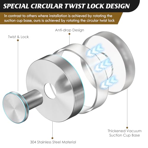 MOTAIPEAK Suction Cup Shower Hooks, Stainless Steel Towel Hooks - 2 Pack