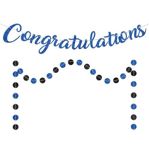 Blue Congratulations Banner and Circle Dot Garland Set - Pre-strung Decor