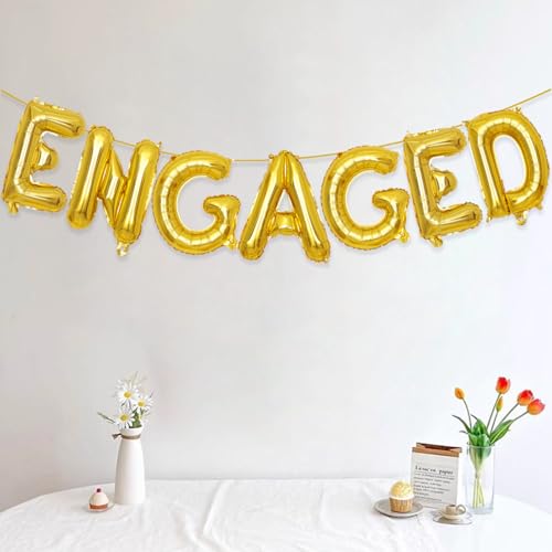 Engaged Gold Letter Balloons 16in 2 Set - Party Decor, Reusable Foil Letter Balloons