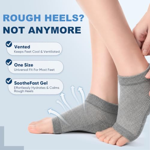 OKbutler Moisturizing Heel Socks for Cracked Heels, 2 Pairs Gray