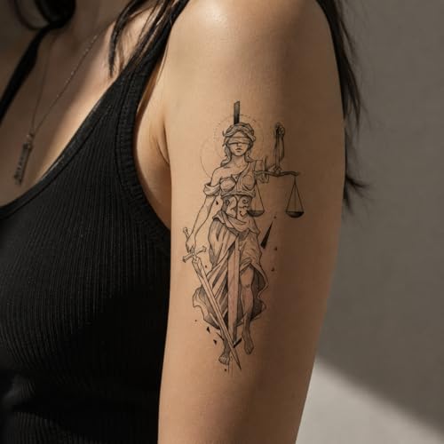 Semi-Permanent Lady Justice Temporary Tattoos - Waterproof 2 Sheets
