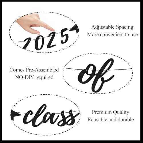 Class of 2025 Graduation Banner - Pre-Strung Glitter Décor