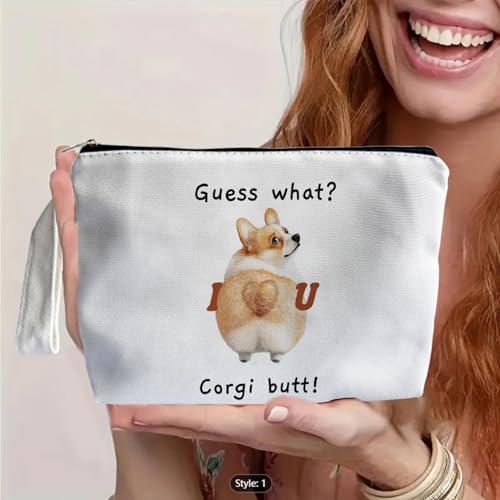 Corgi Butt Makeup Bag Cute Dog Canvas Cosmetic Travel Pouch