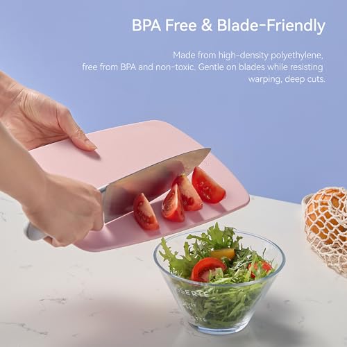 CAROTE Cutting Boards for Kitchen, Plastic Cutting Board Set of 3, Lightweight Chopping Boards for Vegetable/Meat/Fruit, with Easy Grip Handle, Dishwasher Safe Colorful