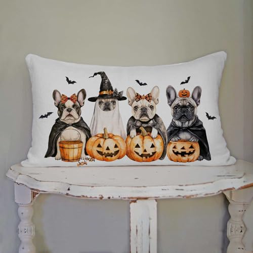 Halloween Bulldog Pillow Cover 12x20 Decorative Throw Cushion for Couch Sofa