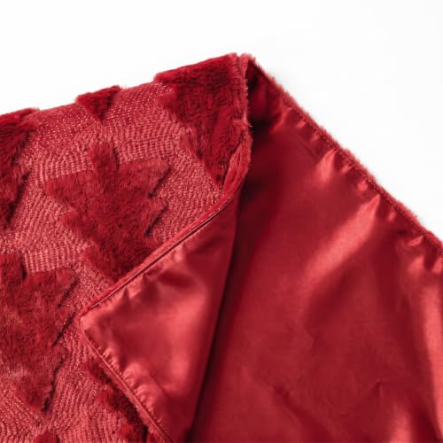 Christmas Tree Table Runner 13x48 Inch Red Plush Faux Fur Holiday Decor