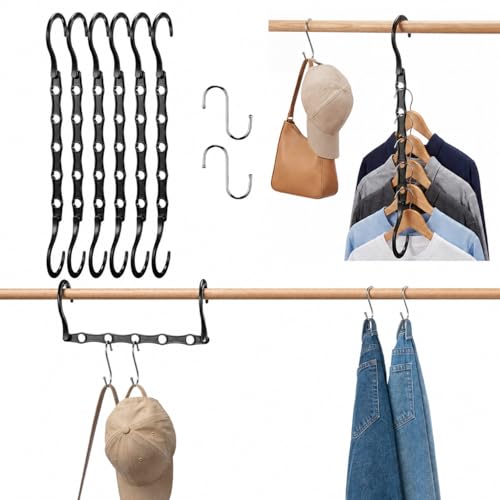 NEDLEDK 6-Pack Space Saving Hangers, 5-Hole Closet Organizer with S-Hooks