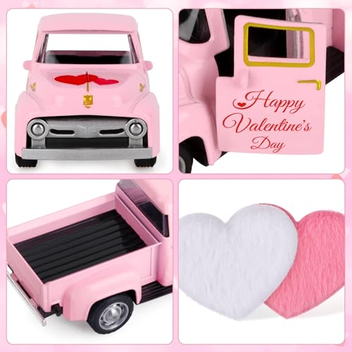 Valentine's Day Mini Pink Metal Pickup Truck with Hearts Decor