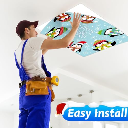 Magnetic Fluorescent Light Covers for Classroom Ceiling Lights - Christmas Snowman Decor, 4x2 Feet, Pack of 6