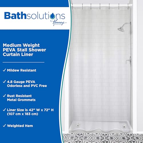 Kenney Waterproof PEVA Shower Curtain Liner, Clear, 42"W x 72"H