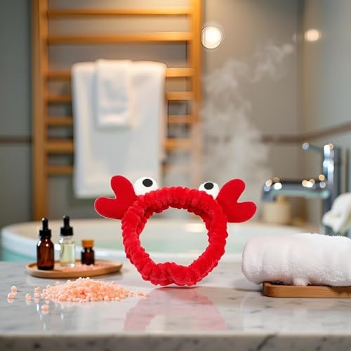 Red Crab Face Wash Headband Cute Soft Makeup Hair Band for Women Skincare
