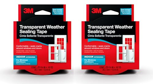 3M Transparent Weather Sealing Tape Pack of 2 - Clear Insulation for Windows & Doors, 1.5 in x 30 ft