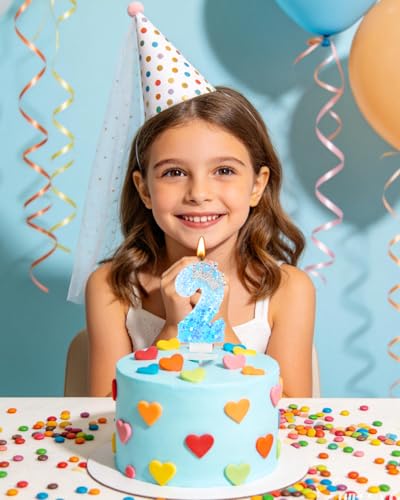 Blue Birthday Number 2 Candle with Crown Design - Princess Cake Topper