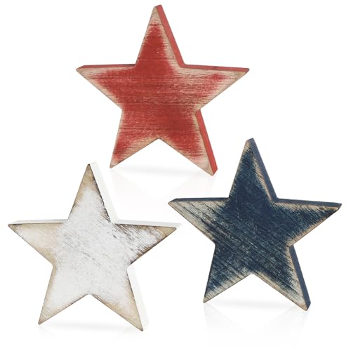Classic 3 Pcs 4th of July Wooden Star Signs - Tiered Tray Decor