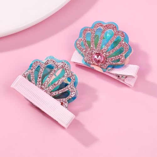 SICOPEE Glitter Hair Clips for Girls - 3 Pairs Sparkle Seashell and Cloud Hair Pins