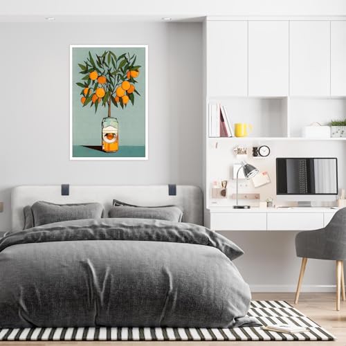 Retro Orange Tree Wall Art - Vintage Botanical Canvas Print 8x12in