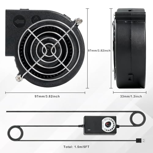 KUNRISE 97mm Diameter 110V/120V Variable Speed Centrifugal Blower Fan for BBQ, Fireplace, Camping, Wood Stove