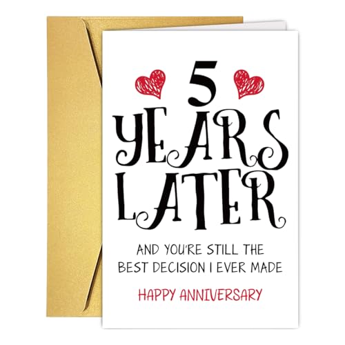 Funny 5th Anniversary Card for Husband or Wife - Blank Inside