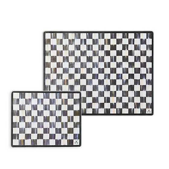 MACKENZIE-CHILDS Tempered Glass Cutting Board, Large Countertop Cutting Board, Black-and-White Courtly Check, Set of 2
