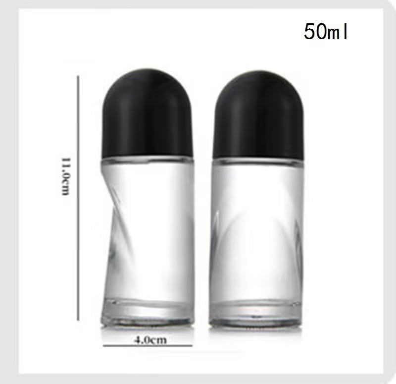 50ml Glass Rollerball Bottles with Black Lids, Leak-Proof 2-Pack