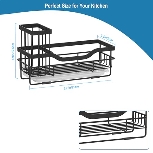 Rustproof Kitchen Sink Sponge Holder with Drain Tray & Brush Holder