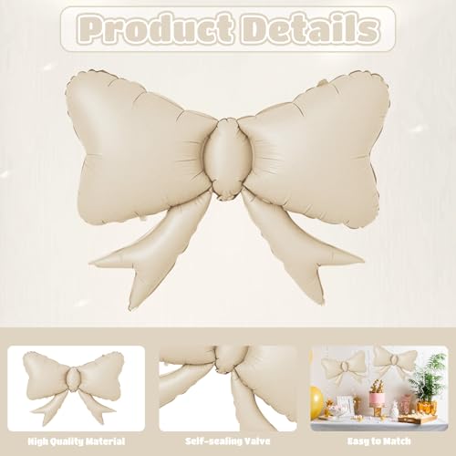 5pcs Ivory Bow Foil Balloons for Boho Party Decorations