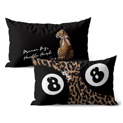 Y2K 8 Ball Throw Pillow Covers Set of 2 - Leopard Print & Pink Bow