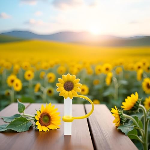 Yellow Sunflower Silicone Straw Cover Reusable Dust Plug