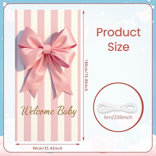 Welcome Baby Girl Door Banner with Pink Bow - 71x35 Inches