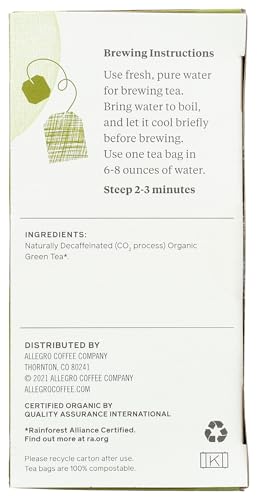 Allegro Organic Decaf Green Tea Bags - 20 Count