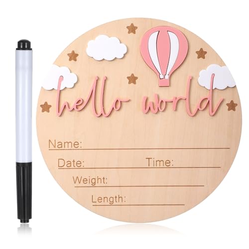 Baby Announcement Sign Wooden Newborn Welcome Hello World Photo Prop Pink