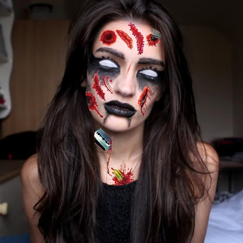 XZENTIRA 30 Sheets Halloween Zombie Temporary Tattoos Fake Scars Wounds