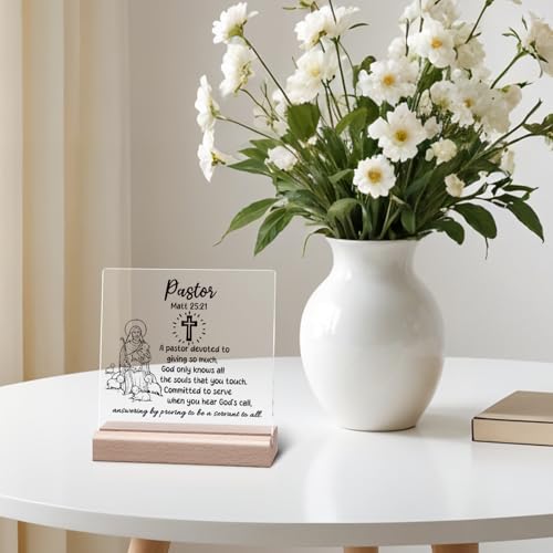 Pastor Appreciation Gift - Clear Acrylic Desk Sign with Stand