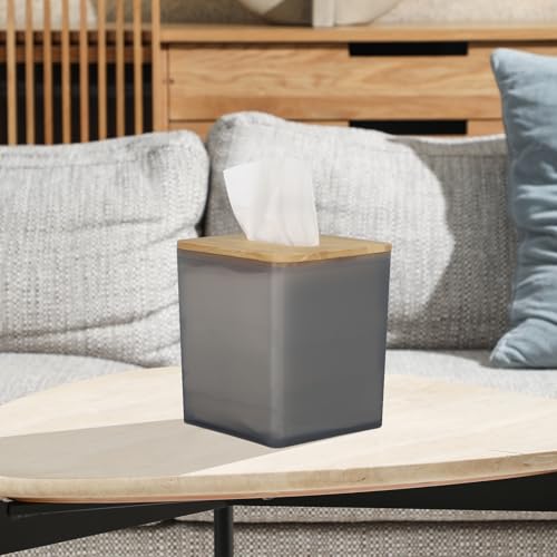 Black Square Tissue Box Cover with Bamboo Lid - Modern Farmhouse Decor