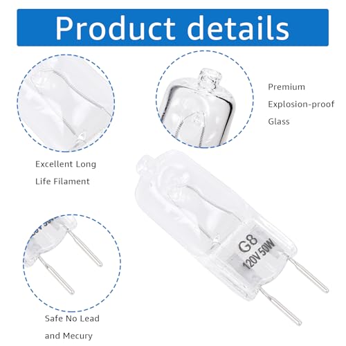 6912A40002J Microwave Halogen Light Bulb 120V 50W G8 (2 Pack Replacement)