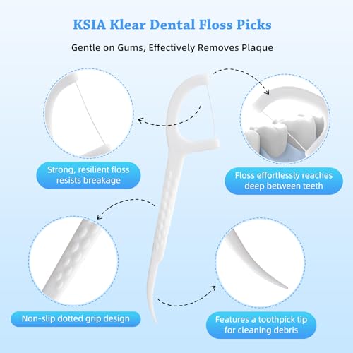 KSIA Dental Floss Picks 50 Count with Travel Pouch, PFAS-Free