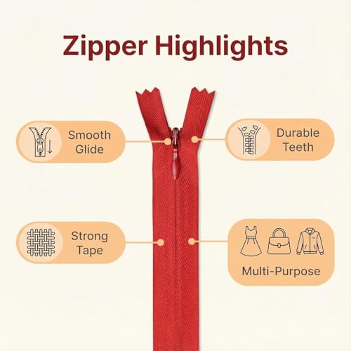 Sawoake 28-Inch Invisible Zippers, Red Nylon Coil 2-Pack