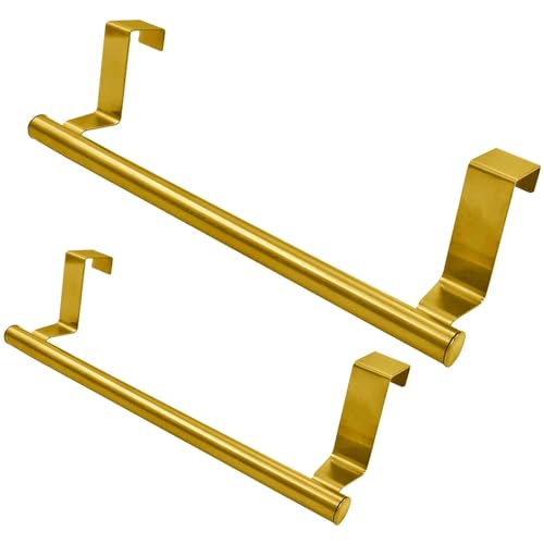Coufce 2-Pack Over-the-Door Towel Rack - 9 Inch Gold Stainless Steel Holder