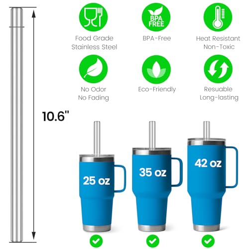 MIMORE 10.6" Metal Straws for YETI - 6 Pack Reusable Straws