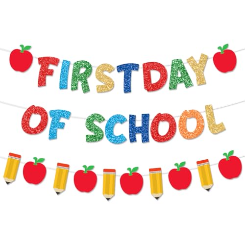 Pre-Strung Happy First Day of School Banner - Glitter Back to School Decor